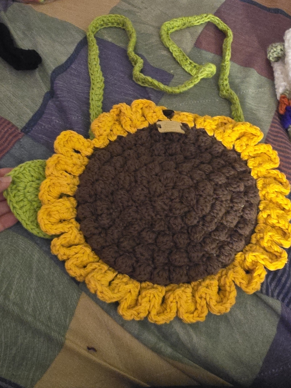 Handcrafted Sunflower Crochet Shoulder Bag - Yellow, Brown, Green